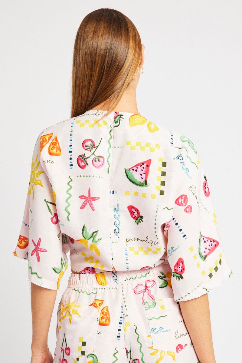 Pink Abstract Tie Up Bolero Short Sleeve - Image 5
