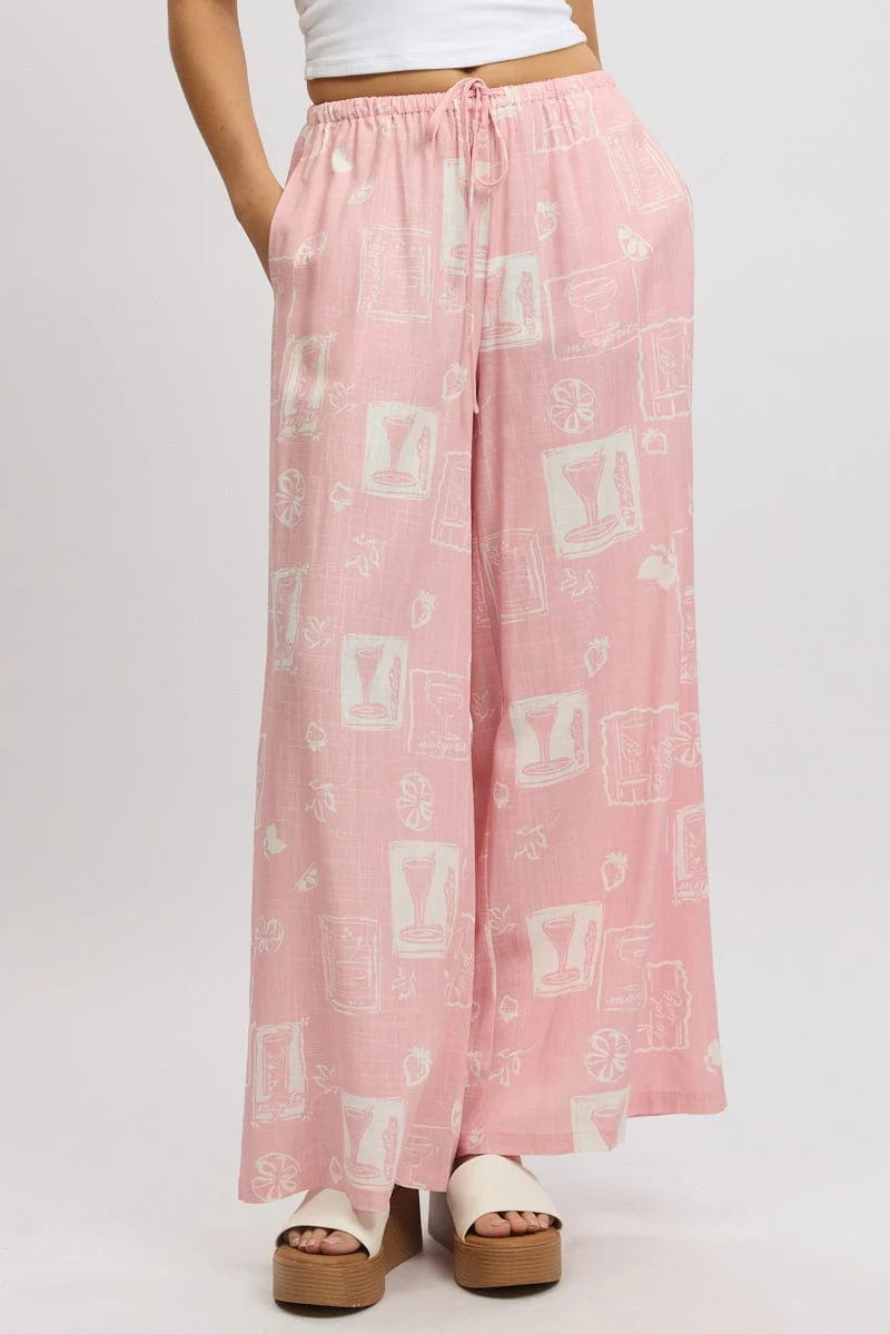 Pink Abstract Wide Leg Pants High Rise - Image 2