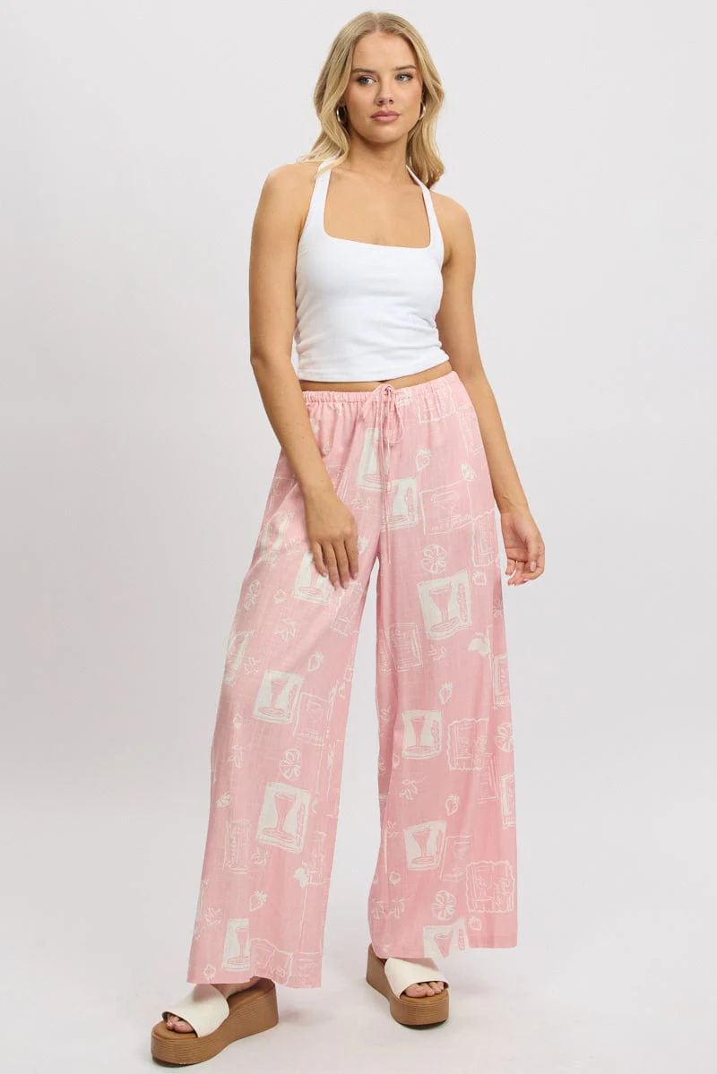 Pink Abstract Wide Leg Pants High Rise - Image 3