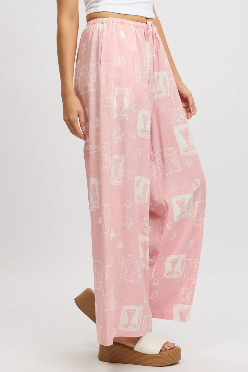 Pink Abstract Wide Leg Pants High Rise - Image 4