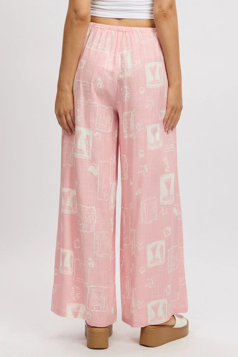 Pink Abstract Wide Leg Pants High Rise - Image 5