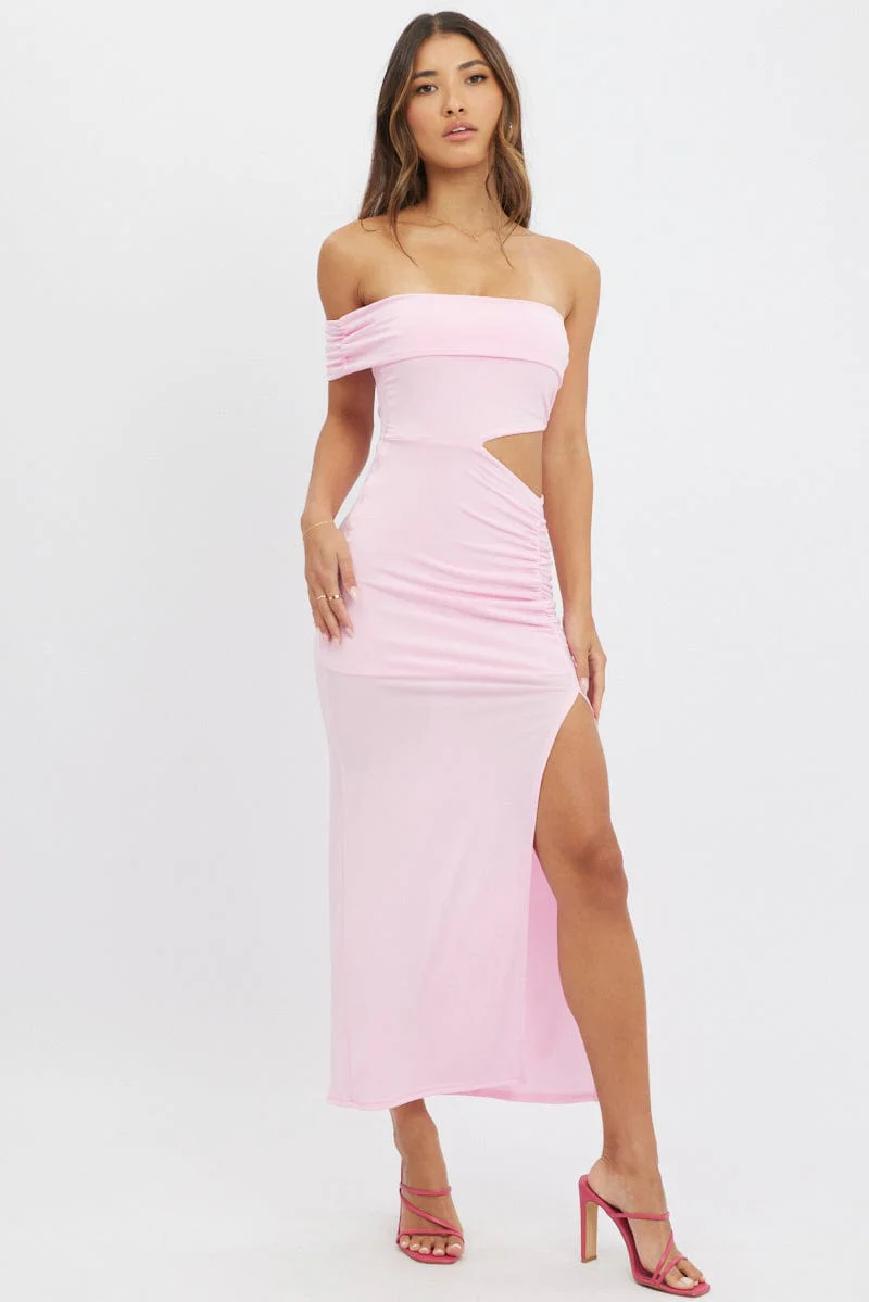 Pink Bodycon Dress One Shoulder Maxi - Image 2