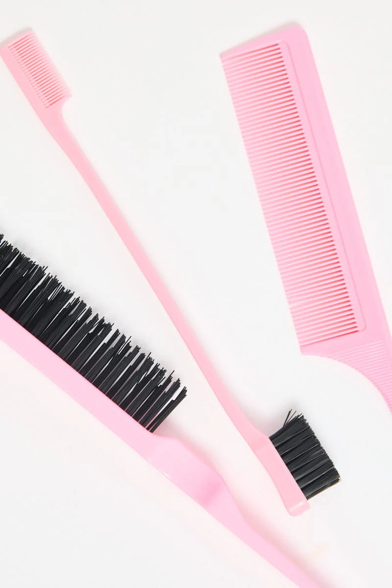 Pink Bristle Brush Edge Brush And Rat Tail Comb Set - Image 2