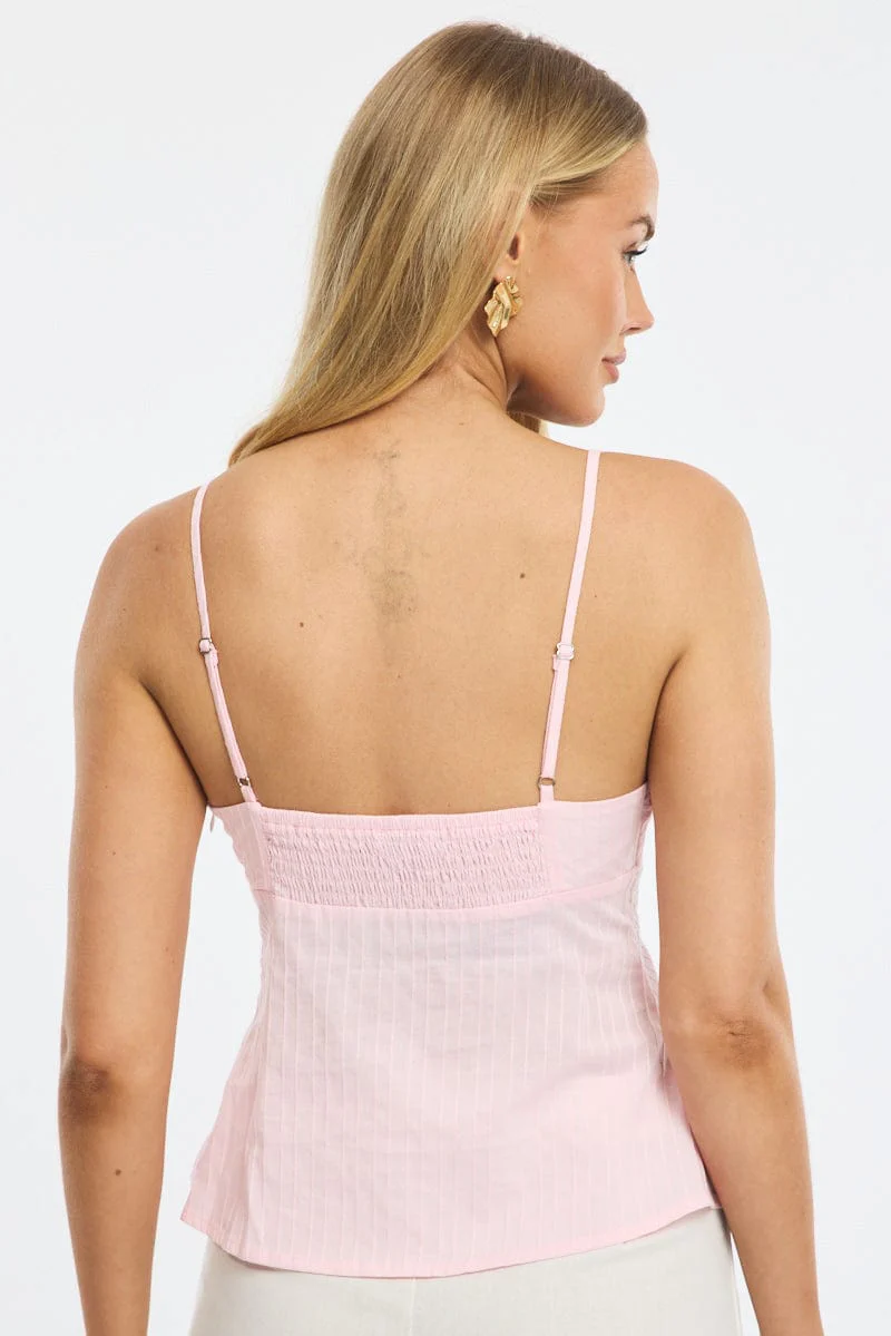Pink Cami Sleeveless V-neck Lace Detail Cotton - Image 4