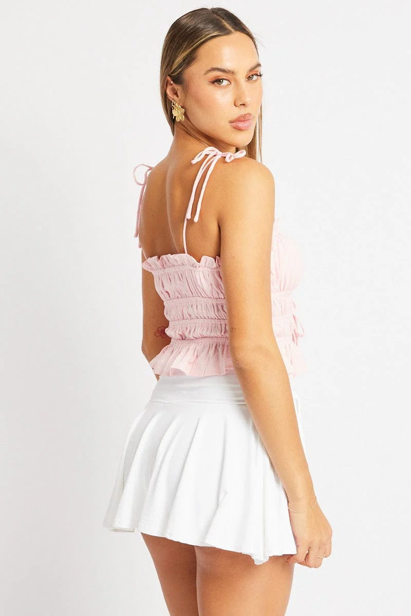 Pink Cami Top Sleeveless Tie Front Textured - Image 5
