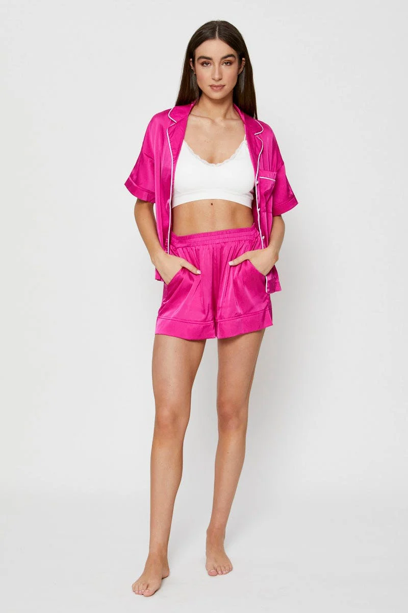 Pink Contrast Piping Pyjamas Set - Image 2
