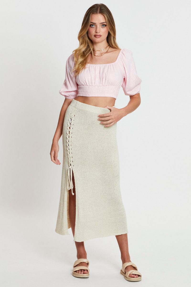 Pink Crop Top Short Sleeve Gathered Bust - Image 2