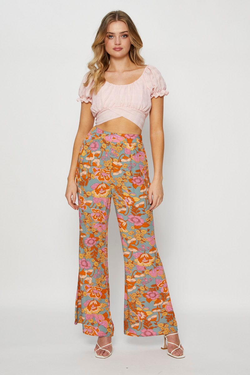 Pink Crop Top Short Sleeve Tie Up - Image 2