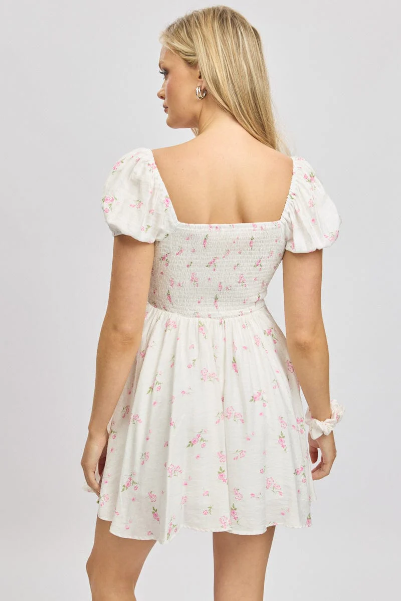 Pink Ditsy Fit And Flare Dress Mini - Image 5