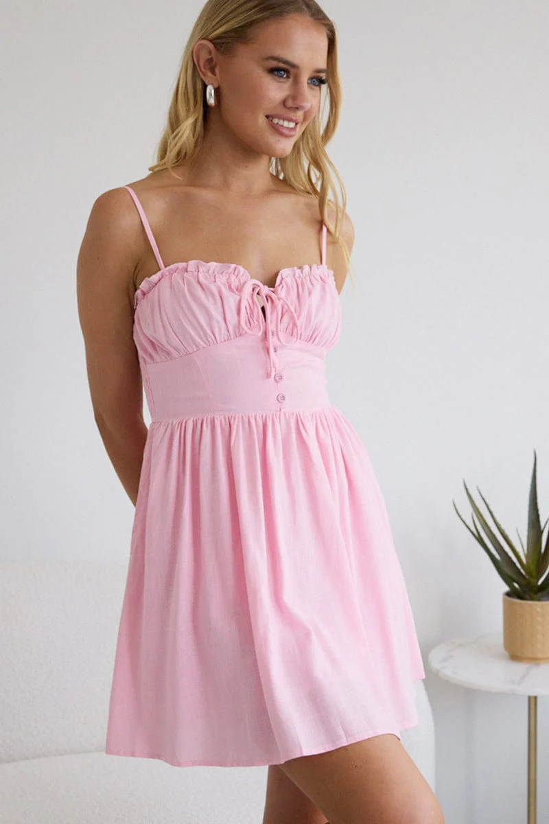 Pink Fit And Flare Dress Mini - Image 3