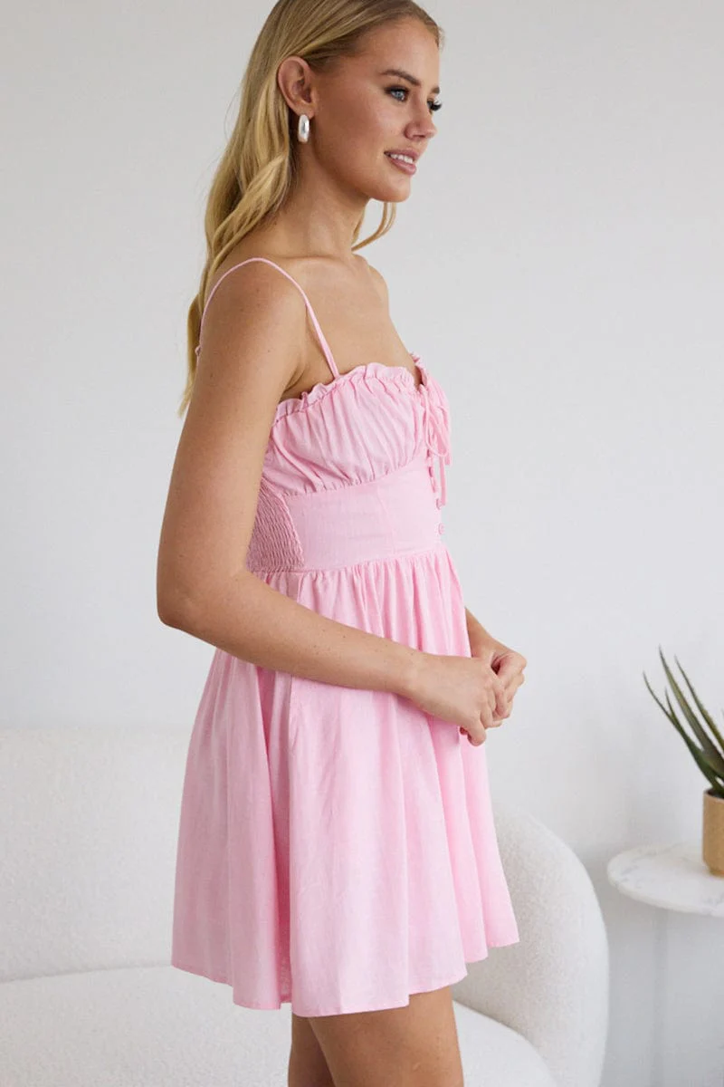 Pink Fit And Flare Dress Mini - Image 4