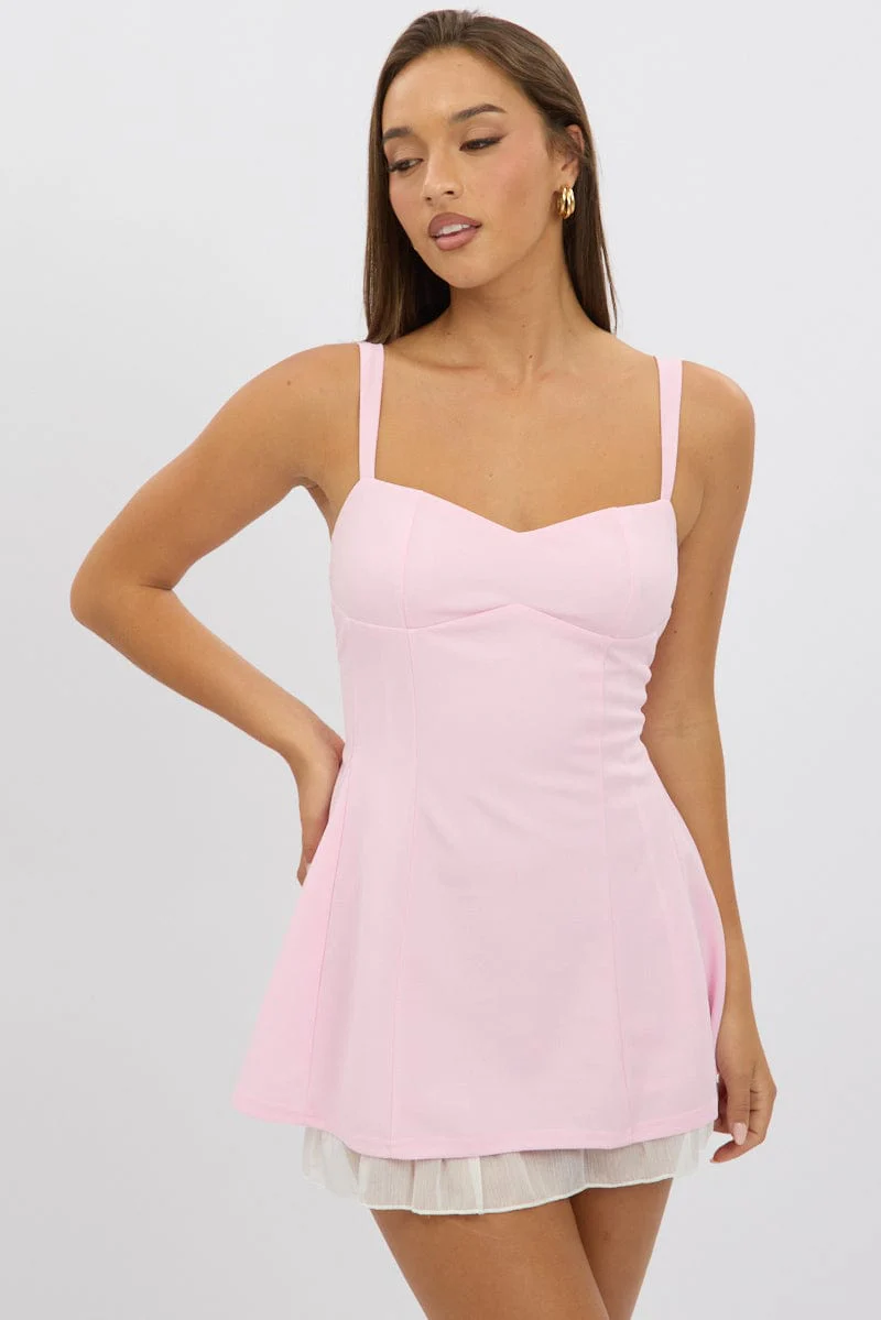 Pink Fit And Flare Dress Mini - Image 3