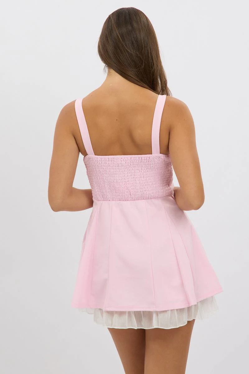 Pink Fit And Flare Dress Mini - Image 5