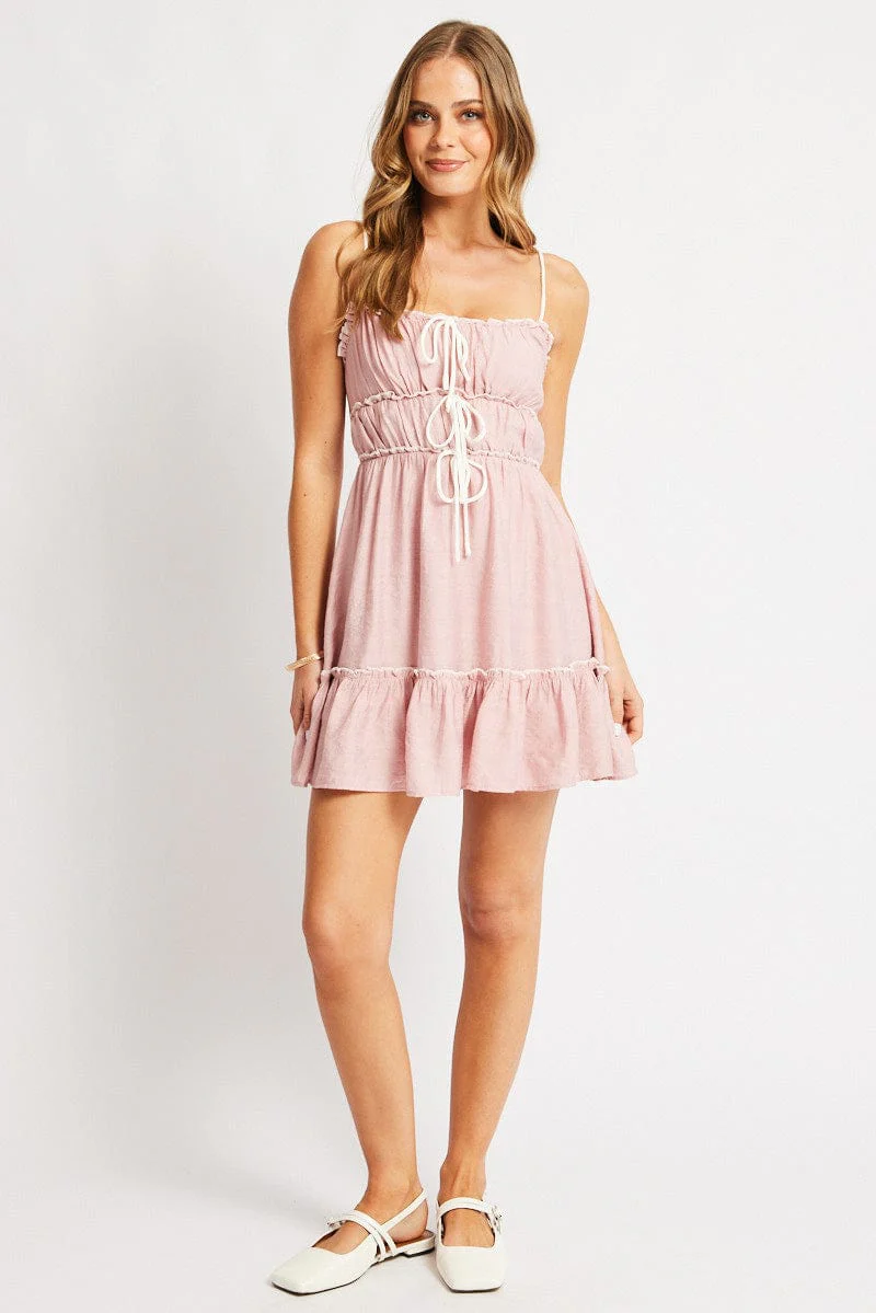 Pink Fit And Flare Dress Mini - Image 3