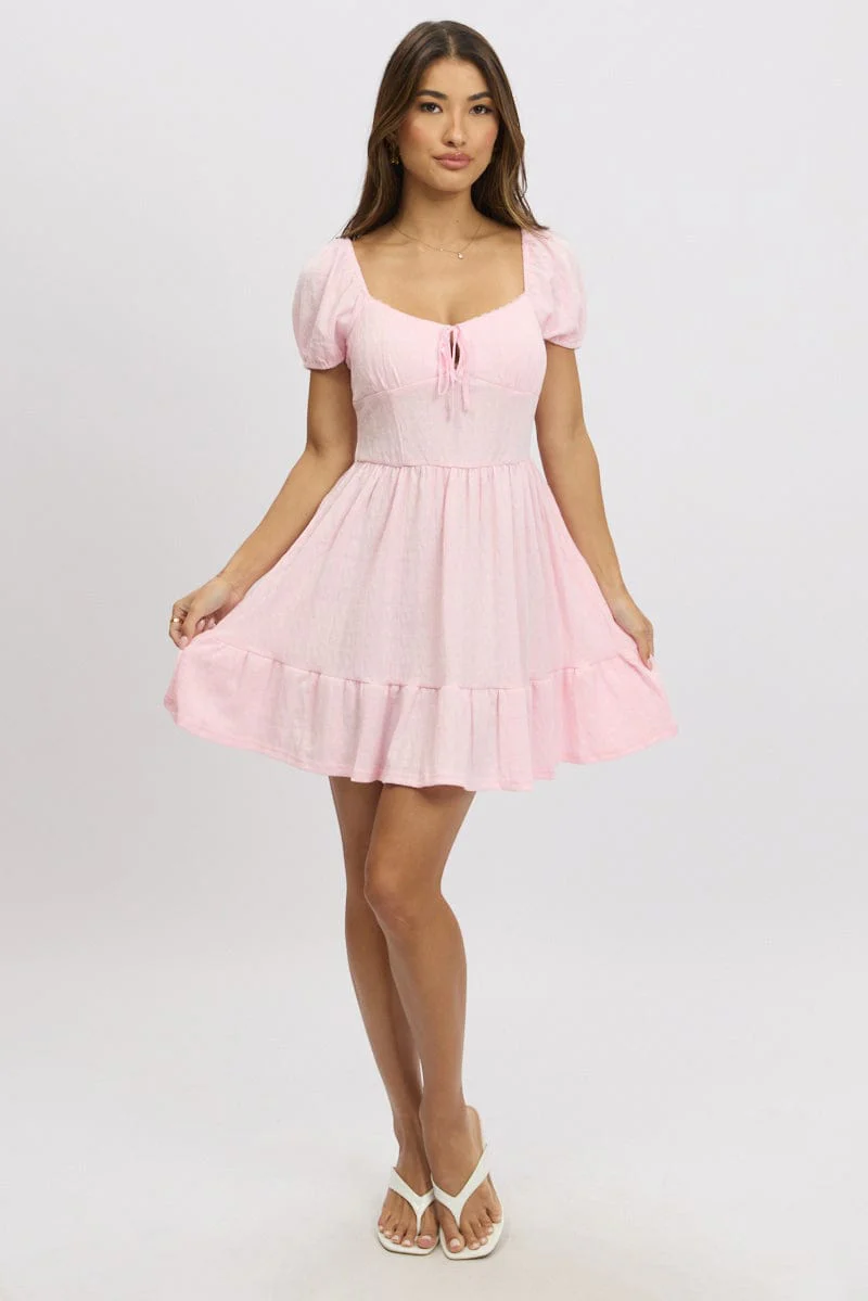 Pink Fit And Flare Dress Mini Lace - Image 3