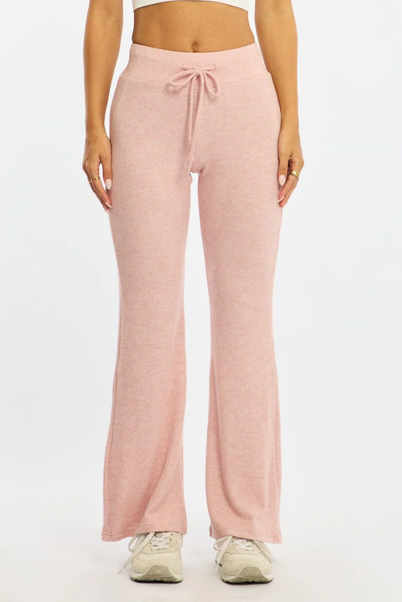 Pink Flare Leg Pants Elasticated Waist - Image 2