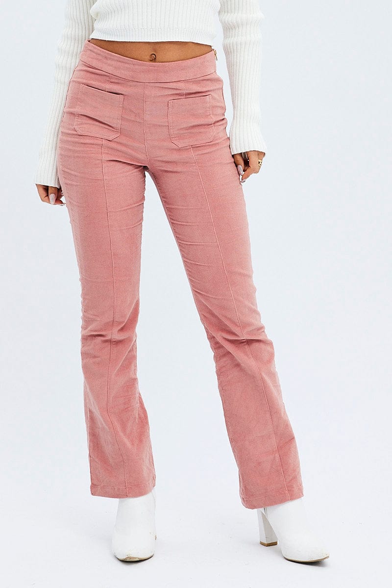 Pink Flare Leg Pants High Rise Corduroy - Image 2