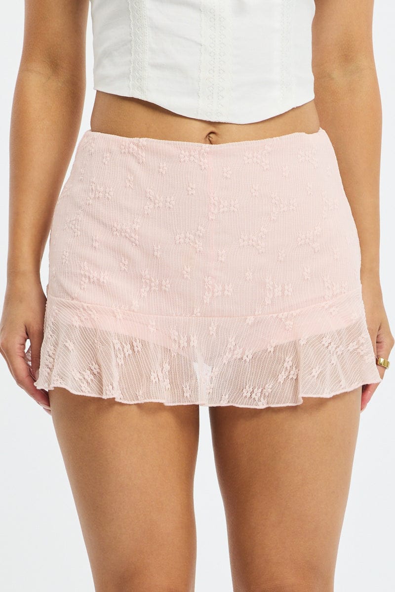 Pink Flare Skort Skirt Mid Rise Lace Textured - Image 2