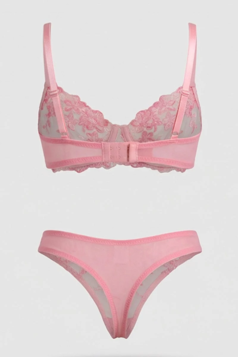 Pink Floral Embroidery Lingerie Set - Image 2