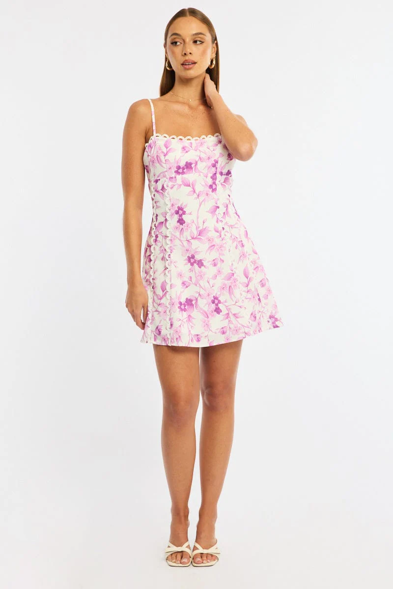 Pink Floral Mini Dress Strappy - Image 2
