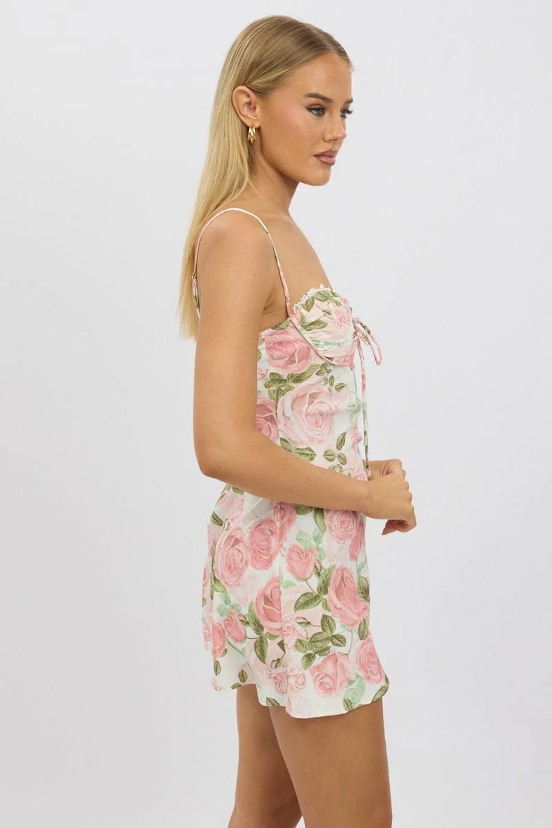Pink Floral Mini Dress Strappy - Image 4