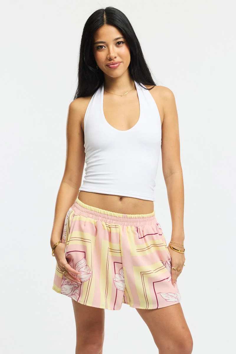 Pink Floral Shorts High Rise