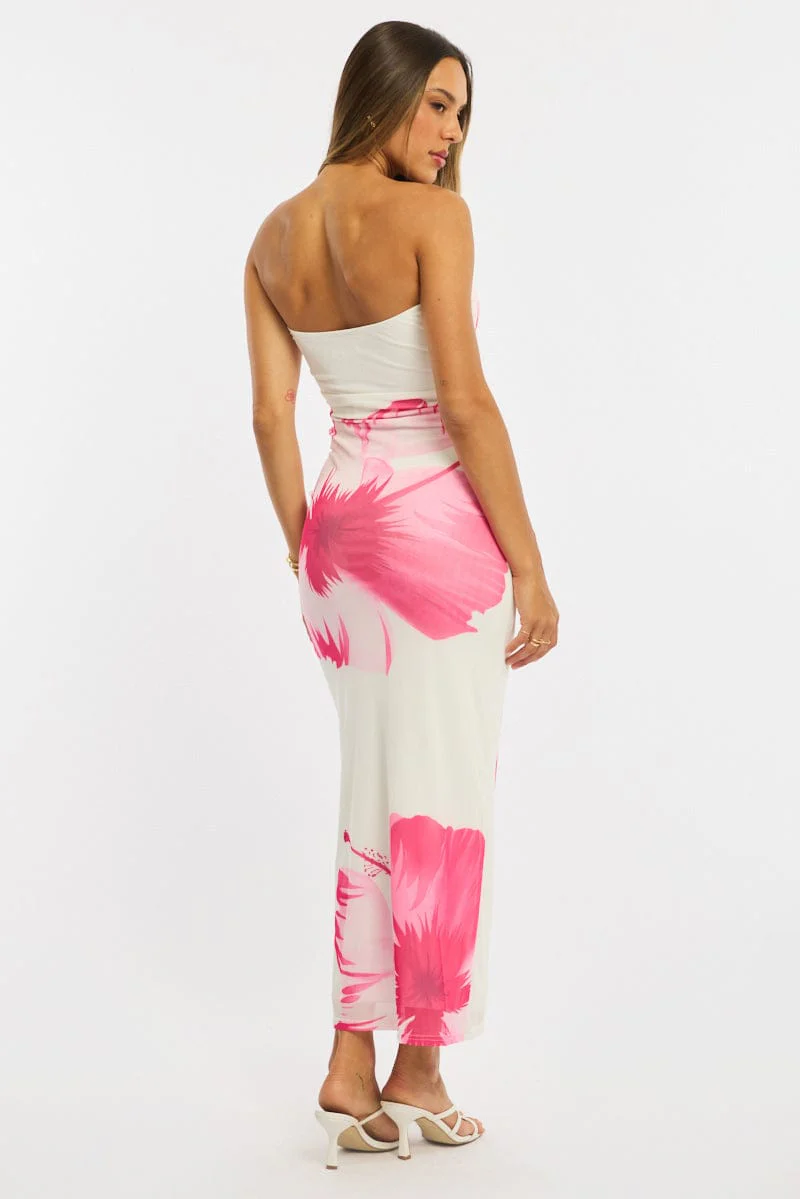Pink Floral Strapless Maxi Dress - Image 4