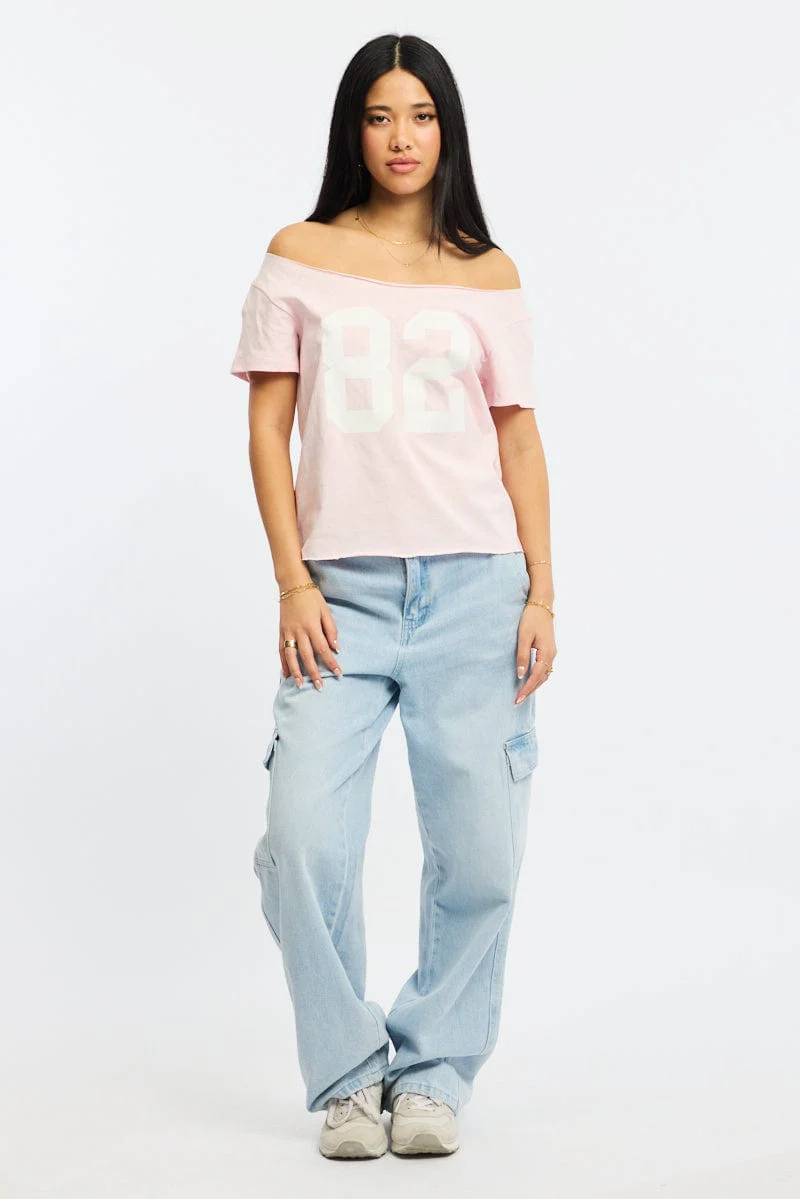 Pink Graphic Tee Off Shoulder - Image 2
