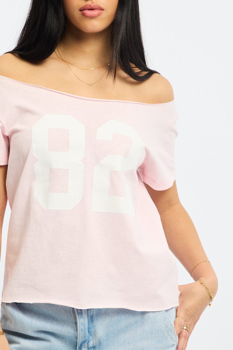 Pink Graphic Tee Off Shoulder - Image 5