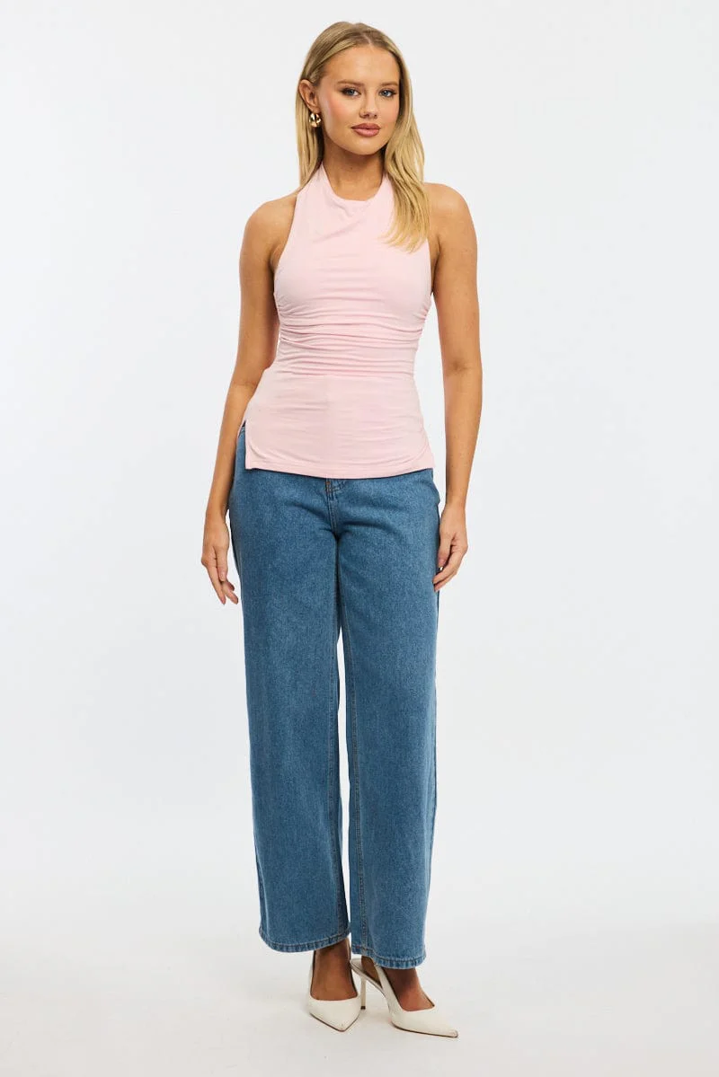 Pink High Neck Top Sleeveless - Image 2