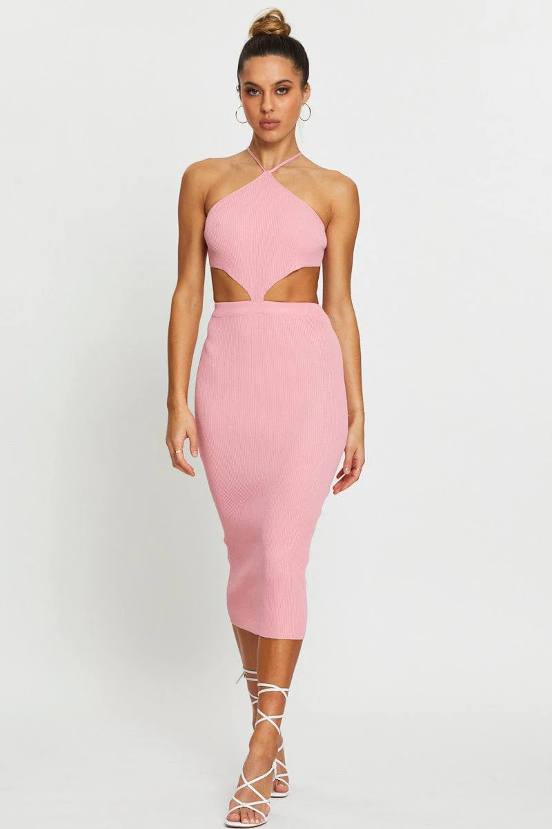 Pink Knit Dress Halter Neck - Image 3