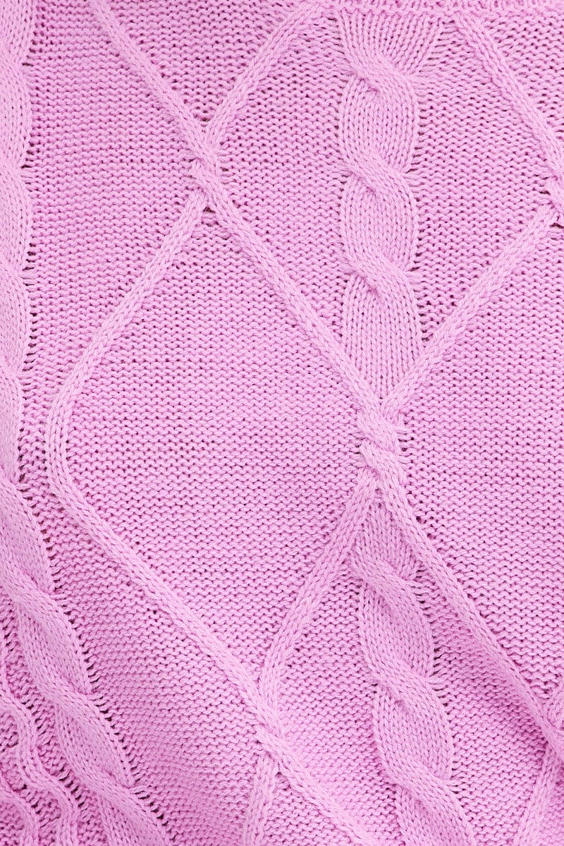 Pink Knit Jumper Long Sleeve Cabled Crop - Image 6