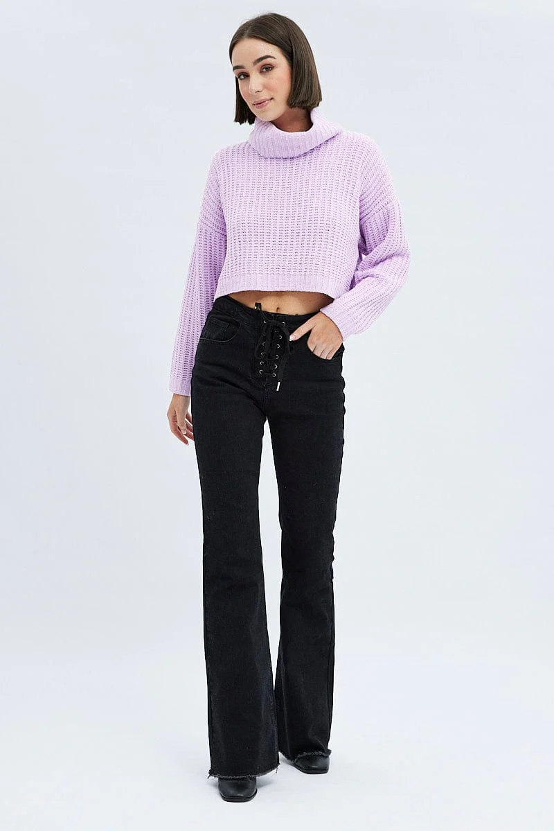 Pink Knit Jumper Turtle Neck Chenille - Image 2