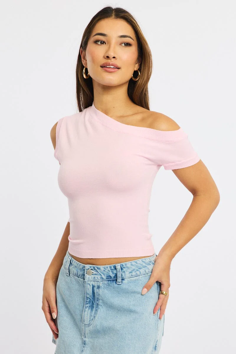Pink Knit Top Off Shoulder - Image 3