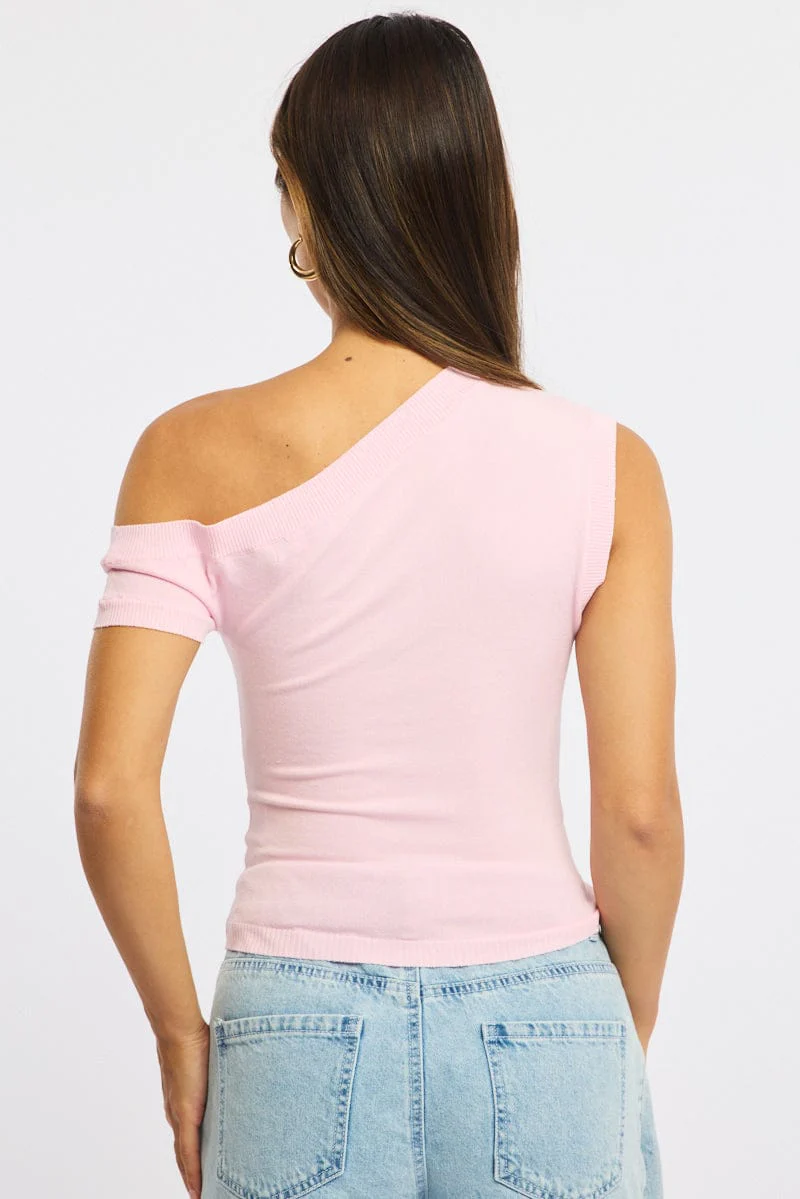 Pink Knit Top Off Shoulder - Image 4