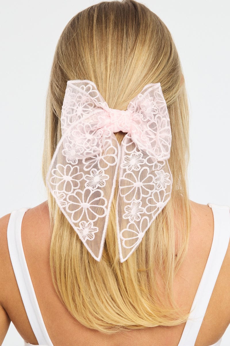 Pink Lace Hair Bow - Image 2