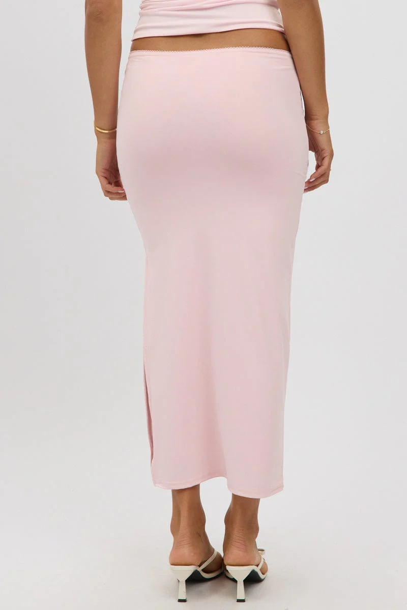Pink Midaxi Skirt High Rise Supersoft Picot Trim Lined - Image 5