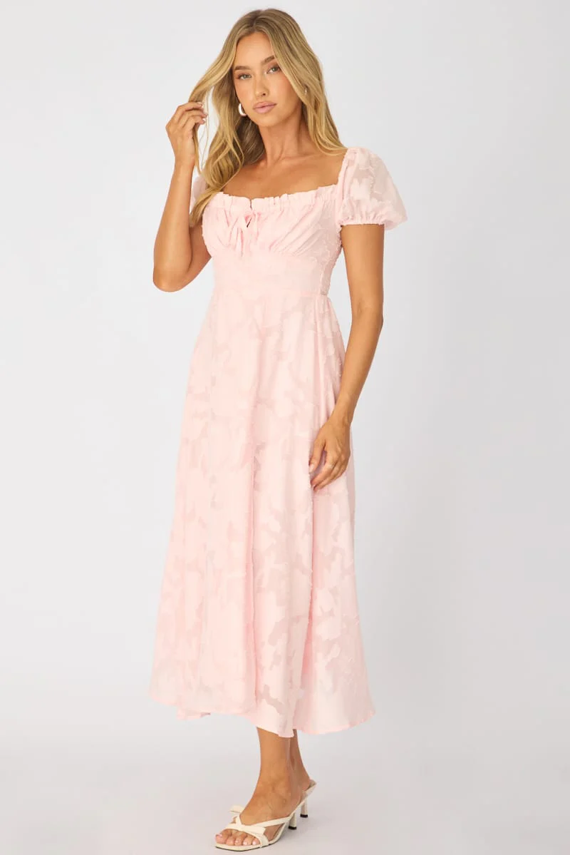 Pink Midi Dress Puff Sleeve - Image 4