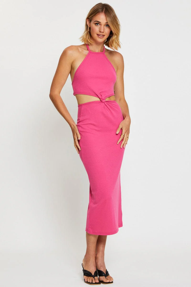 Pink Midi Dress Sleeveless - Image 3