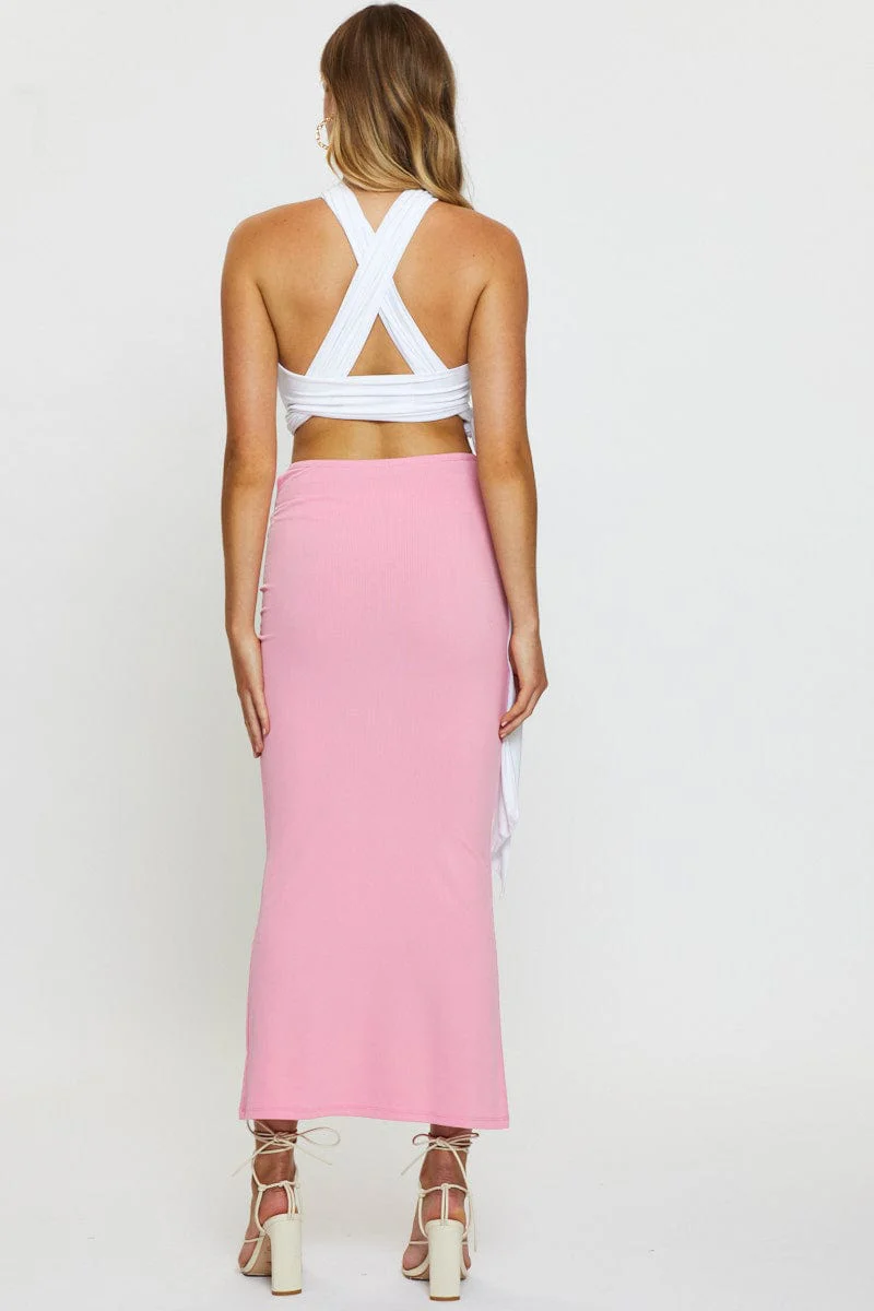Pink Midi Skirt Rig Detailed Ribbed Jersey - Image 5