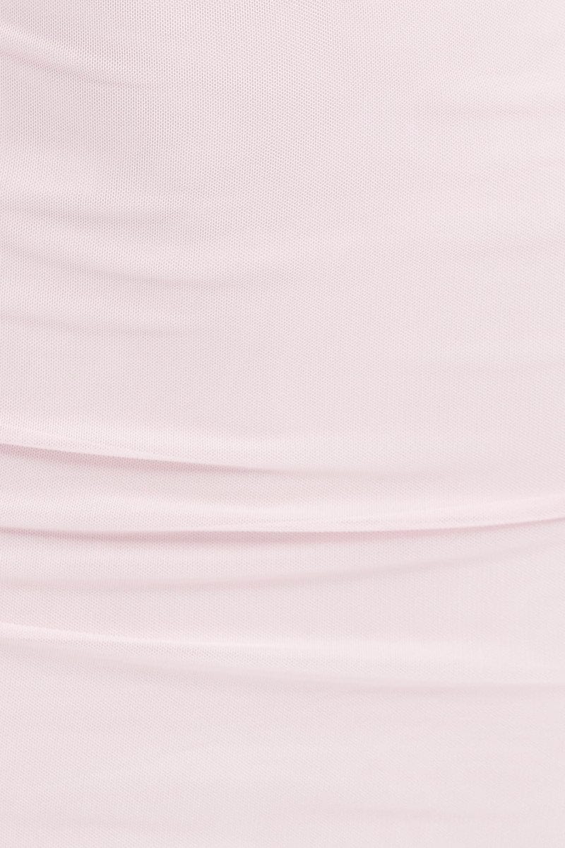 Pink Mini Dress Long Sleeve Off Shoulder Frill Mesh - Image 6