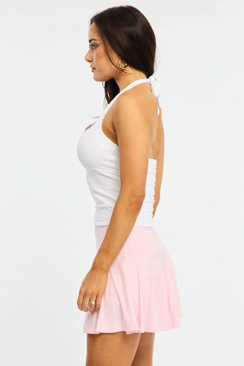Pink Mini Skort Skirt Elasticated Waist Shorts Lined - Image 4