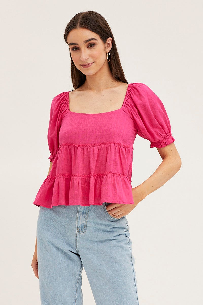 Pink Peplum Top Short Sleeve - Image 3