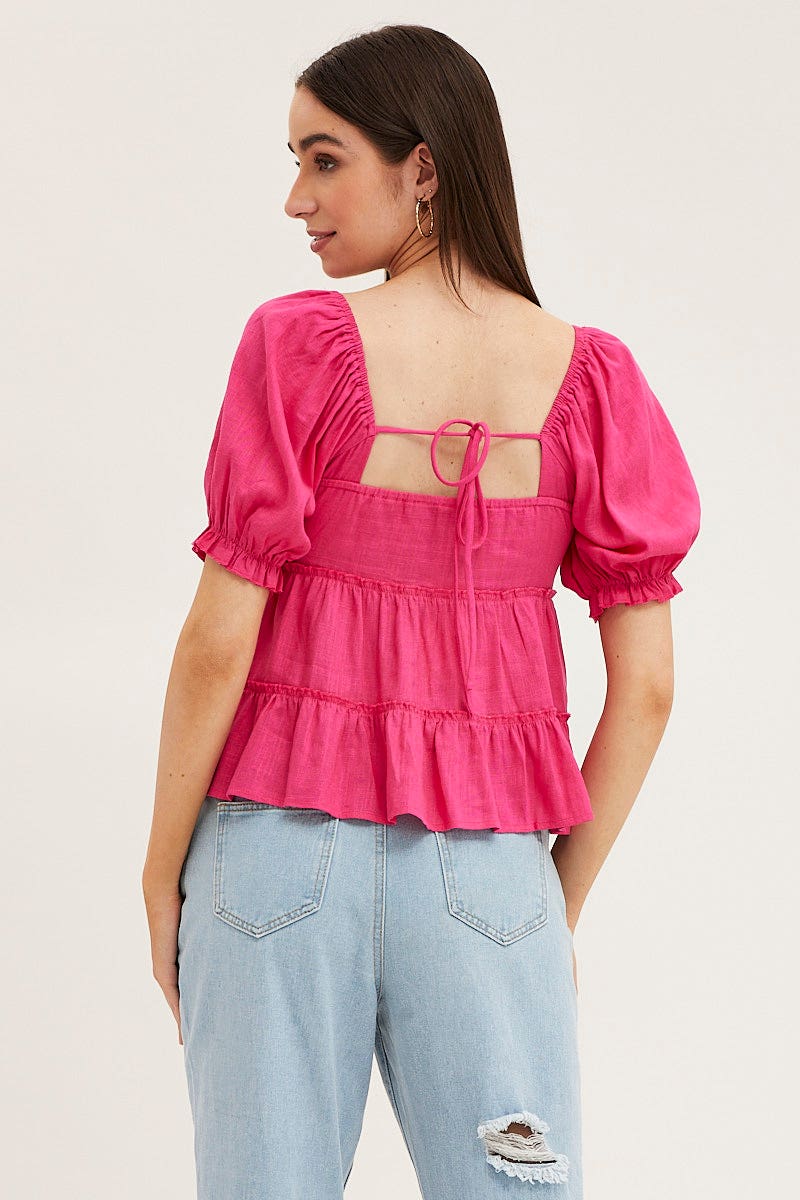 Pink Peplum Top Short Sleeve - Image 5