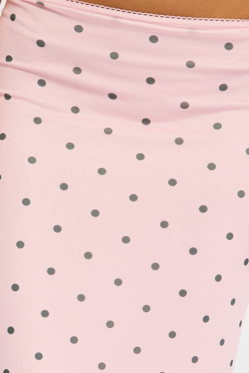 Pink Polka Dot Mesh Skirt Elasticated Picot Trim Midaxi - Image 5
