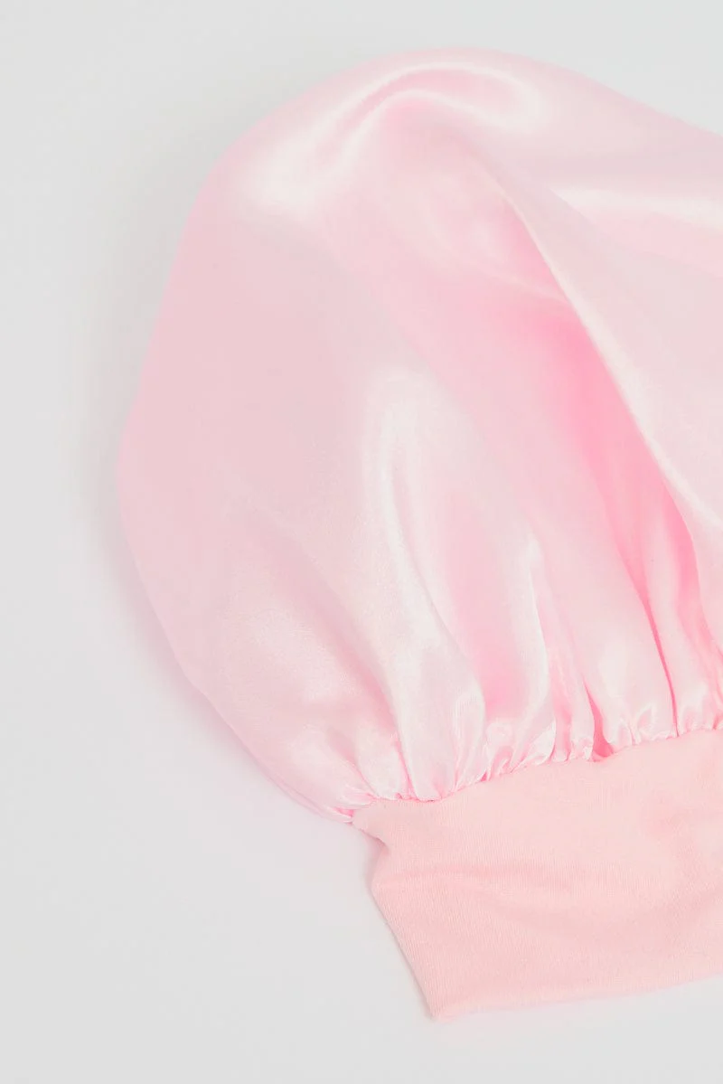 Pink Satin Sleep Hair Cap - Image 2