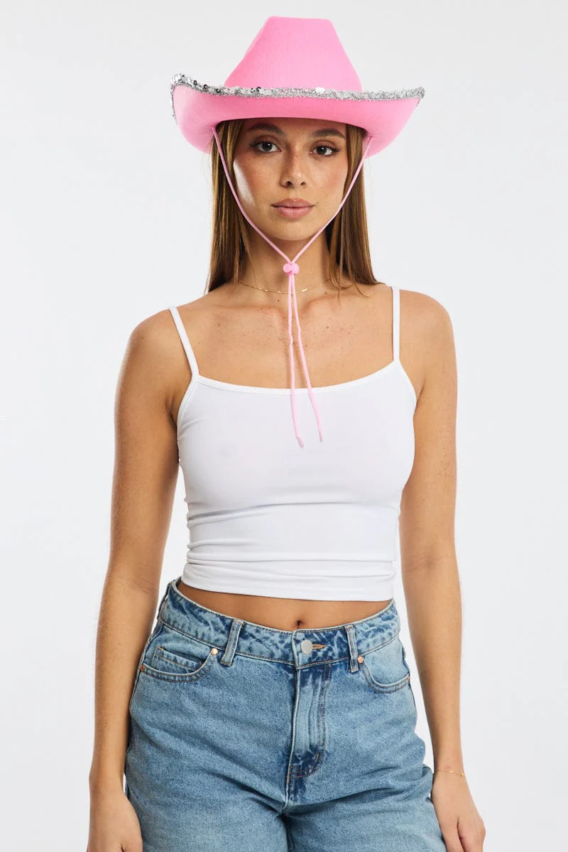 Pink Sequin Detail Festival Cowboy Hat - Image 2