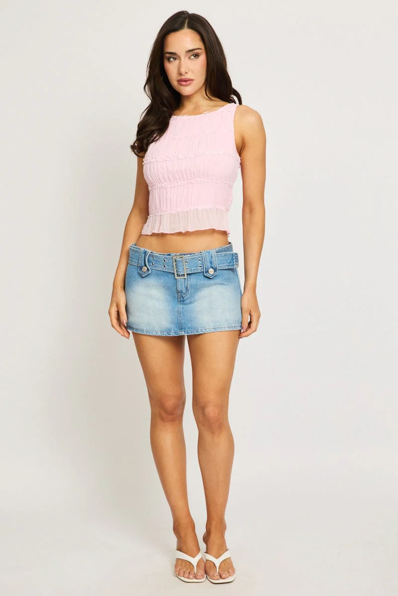 Pink Shirred Singlet Boat Neck Longline - Image 2