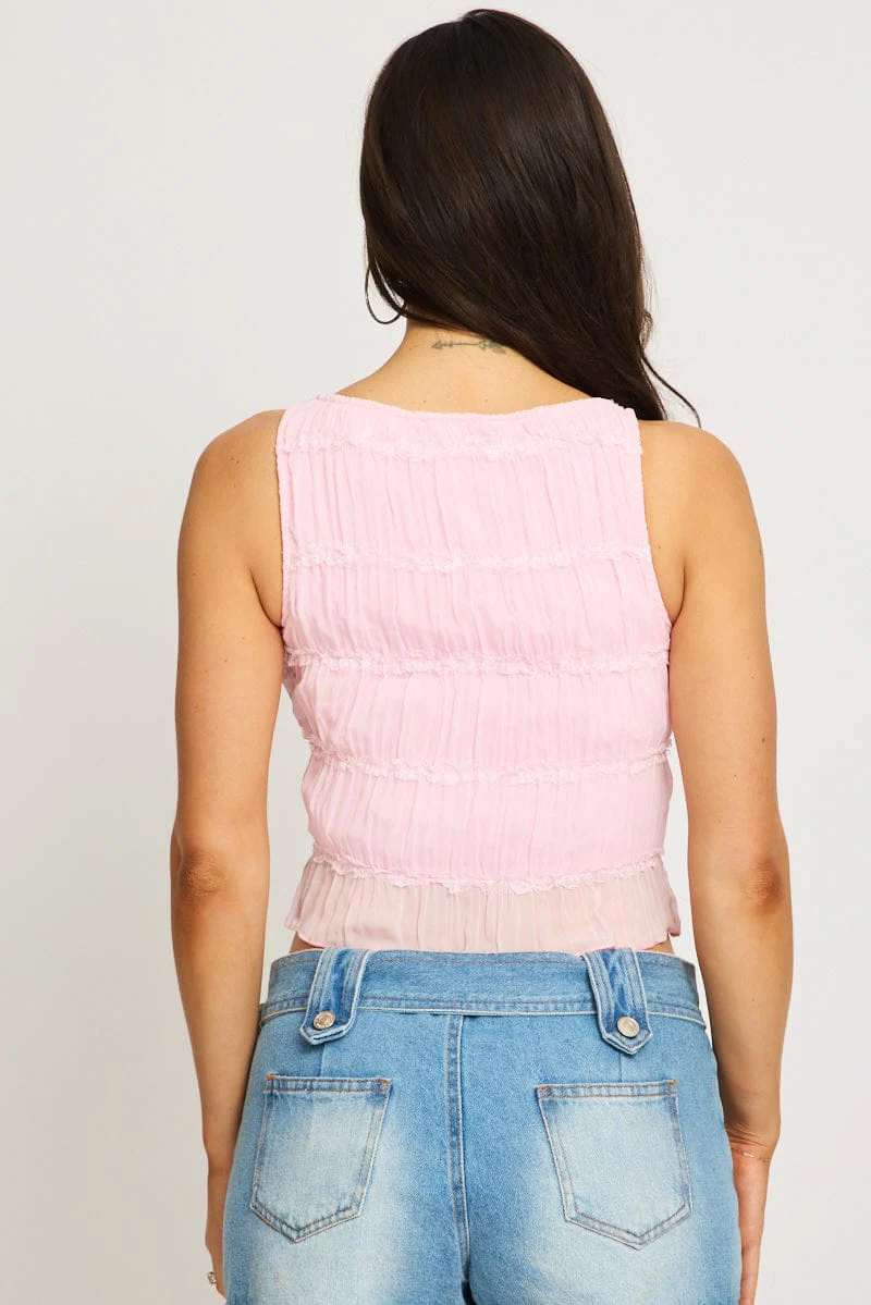 Pink Shirred Singlet Boat Neck Longline - Image 4