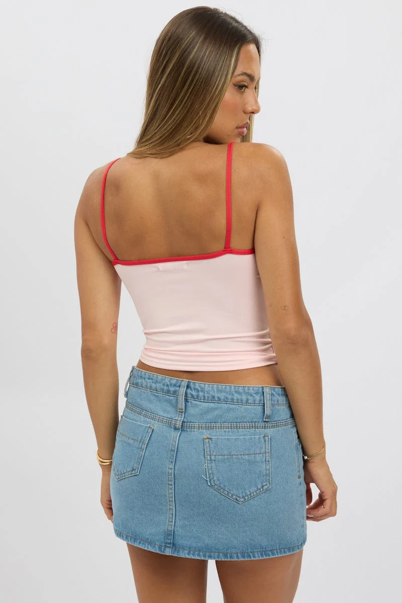 Pink Singlet Top Contrast Piping - Image 5